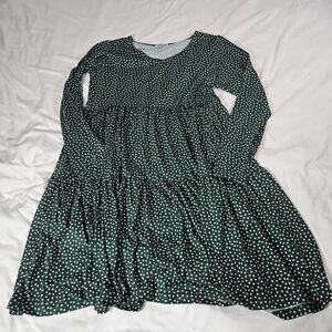 Chic Green Polka Dot Long Sleeve Dress